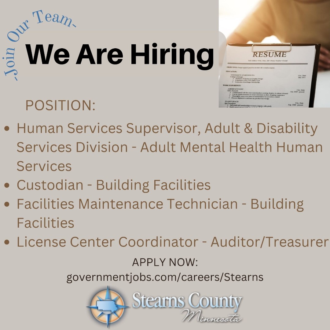 Stearns County MN on Twitter "Career Opportunities are waiting for you