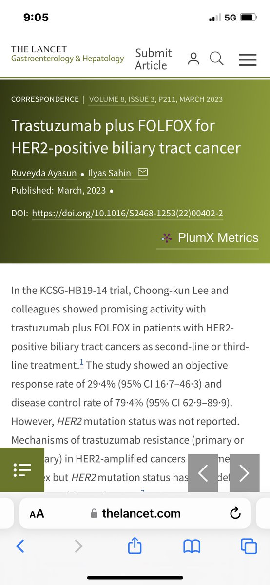 Insights from the KCSG-HB19-14 trial in @LancetGastroHep *! Our commentary highlights the importance of considering somatic HER2 alterations in the context of trastuzumab plus FOLFOX for HER2+ #biliarytractcancer patients. 
@AyasunMDPhD 
@UFHealthCancer #personalizedmedicine