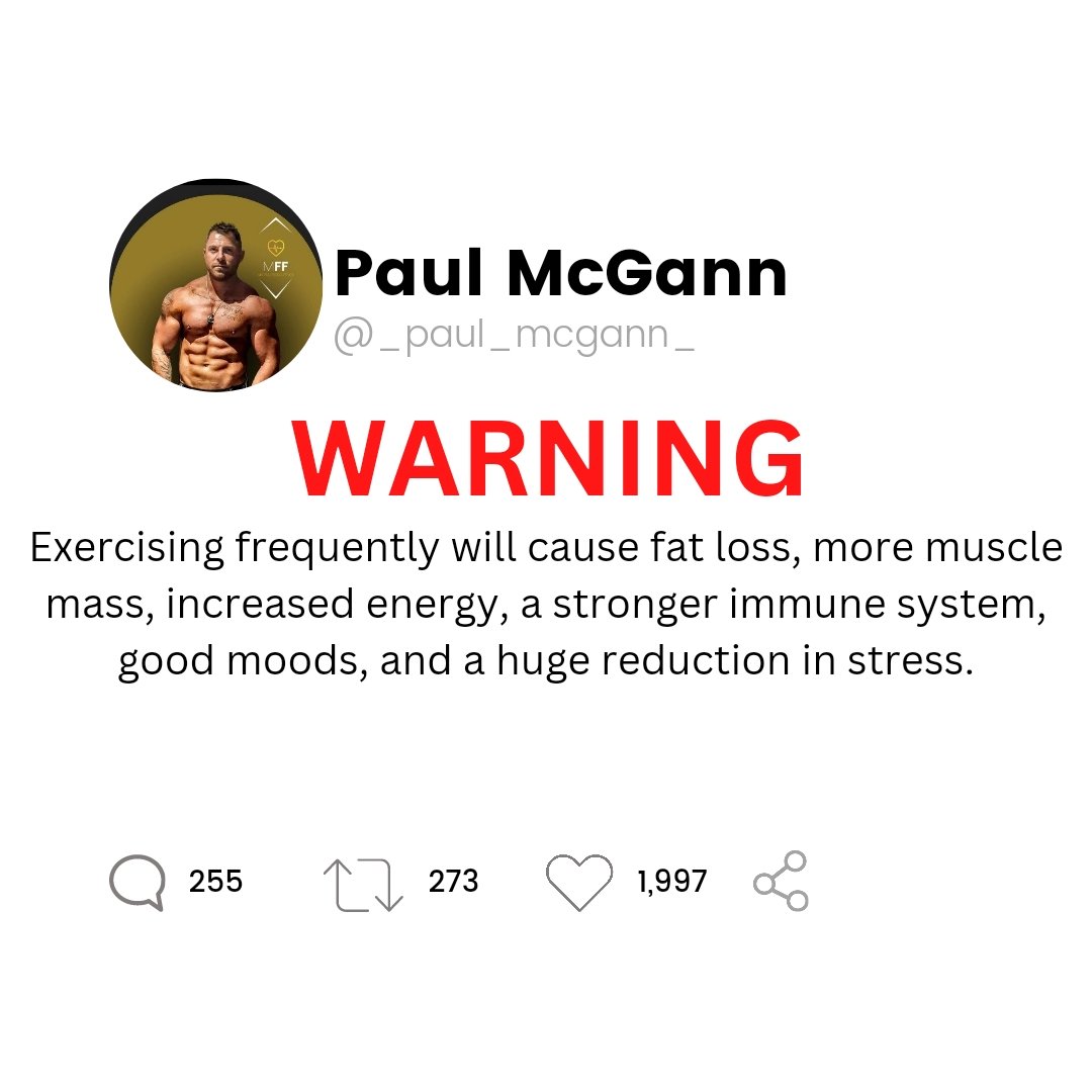 PaulMFF86's tweet photo. Exercising doesn't just make you look and feel good. It's crucial for your physical and mental well-being. 
Regular exercise can help prevent chronic diseases, boost your energy, and reduce stress levels. 
So get moving. https://t.co/3g1PH6tjos