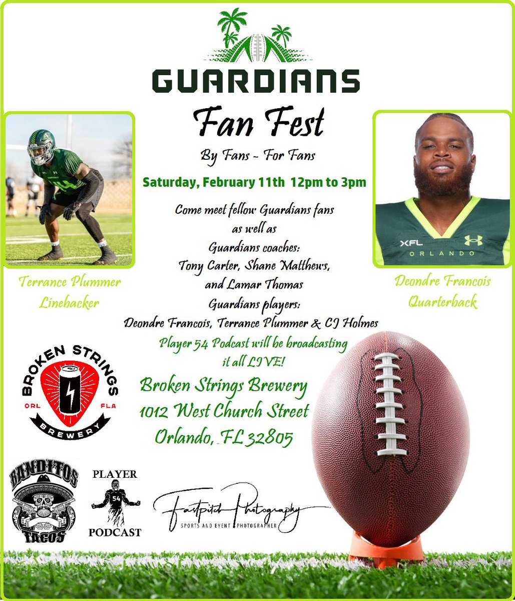 REMINDER:

Today is #GuardiansFanFest !

Looking forward to meeting up with fellow @XFLGuardians fans at @BrokenStringsFL 

#ByFansForFans #XFL #XFL2023