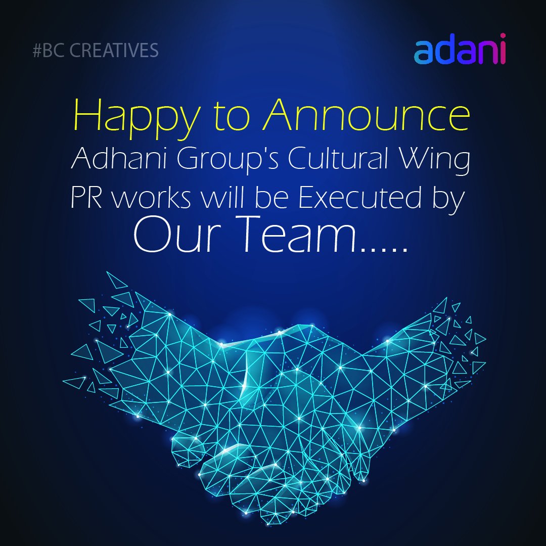 bc_creatives's tweet photo. Happy to announce 
Adhani group's Cultural Wing PR works will be executed by our Team.....

#BCCreatives https://t.co/j9wdmbmGTK