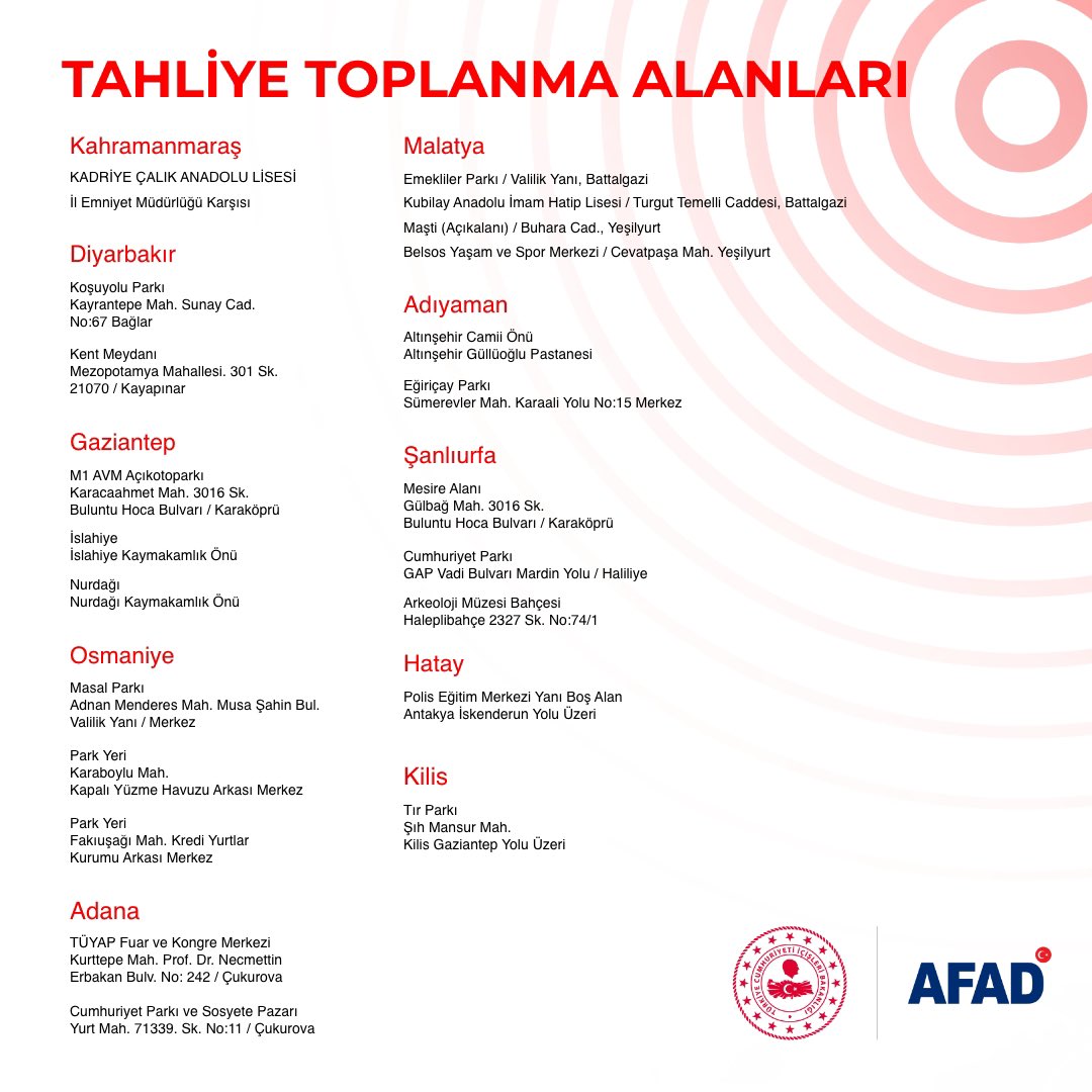 #AFAD koordinasyonunda <a href="/jandarma/">T.C. Jandarma Gn. K</a> iş birliği ile depremin etkili olduğu 10 ilimizdeki afetzedelerimizin tahliyelerine devam ediyoruz.

Güncel Tahliye Noktaları ⬇️