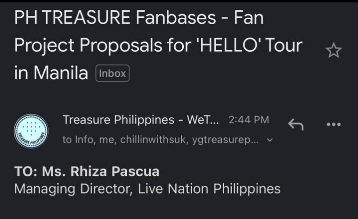 restmunaako's tweet photo. [💎]  2023 TREASURE ‘HELLO’ TOUR in MANILA

⭐️☀️ PROJECT HIYAS ☀️⭐️

The fan project proposal has been sent to @livenationph this afternoon.

Please be guided accordingly. 

presented by: ᜑᜒᜌᜐ᜔ ᜉᜒᜎᜒᜉᜒᜈᜐ᜔ 🇵🇭

#HELLO_TOUR_IN_MANILA 
#Hiyas_Pilipinas #TREASURE #트레저 https://t.co/SRAZYDUpFa