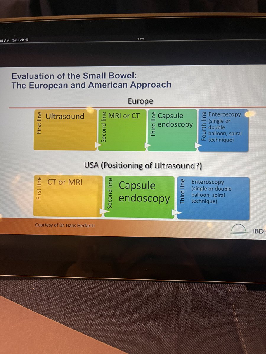 #IBDHorizons23 

European and American approach 
#SmallBowel evaluation 

#GITwitter