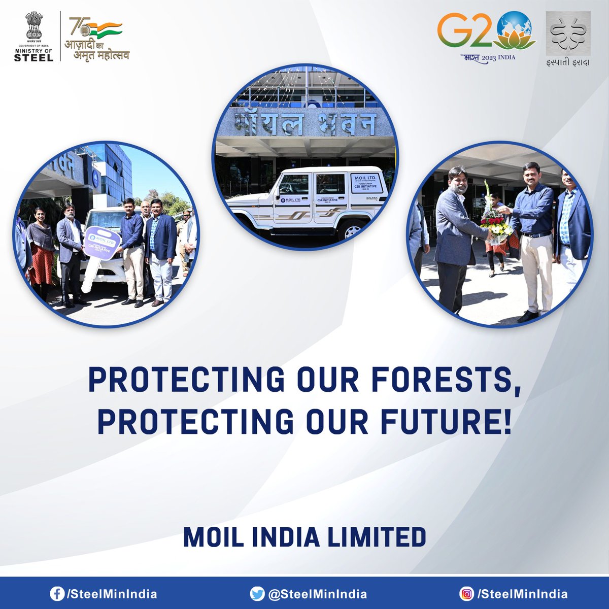 SteelMinIndia's tweet photo. As part of their #CSRefforts, @MOIL_LIMITED donated a Patrolling Vehicle for Forest Protection work in Bhandara Division. A commendable step towards a more environmentally friendly and sustainable future. 

#MOIL #CSRInitiatives #AatmaNirbharBharat https://t.co/laREAXhDFT