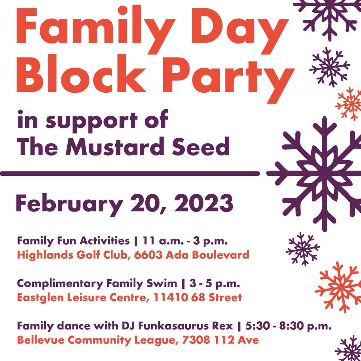 Family Day Block Party join your neighbours of @YegHighlands and @bellevueYeg and Virginia Park to support <a href="/mustardseedcan/">The Mustard Seed</a>.
For Family Fun Activities register for free at
theseed.ca/familyfun!  

#HopeGrowsHere