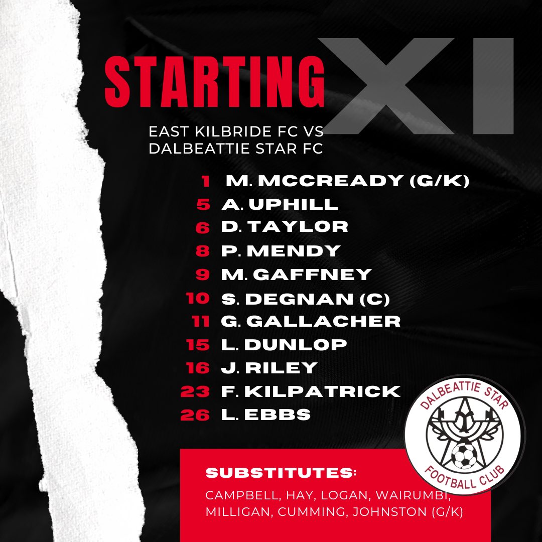 dalbeattiestar's tweet image. Here’s how we’re lining up for the match ⤵️

#dalbeattiestarfc #teamlineup