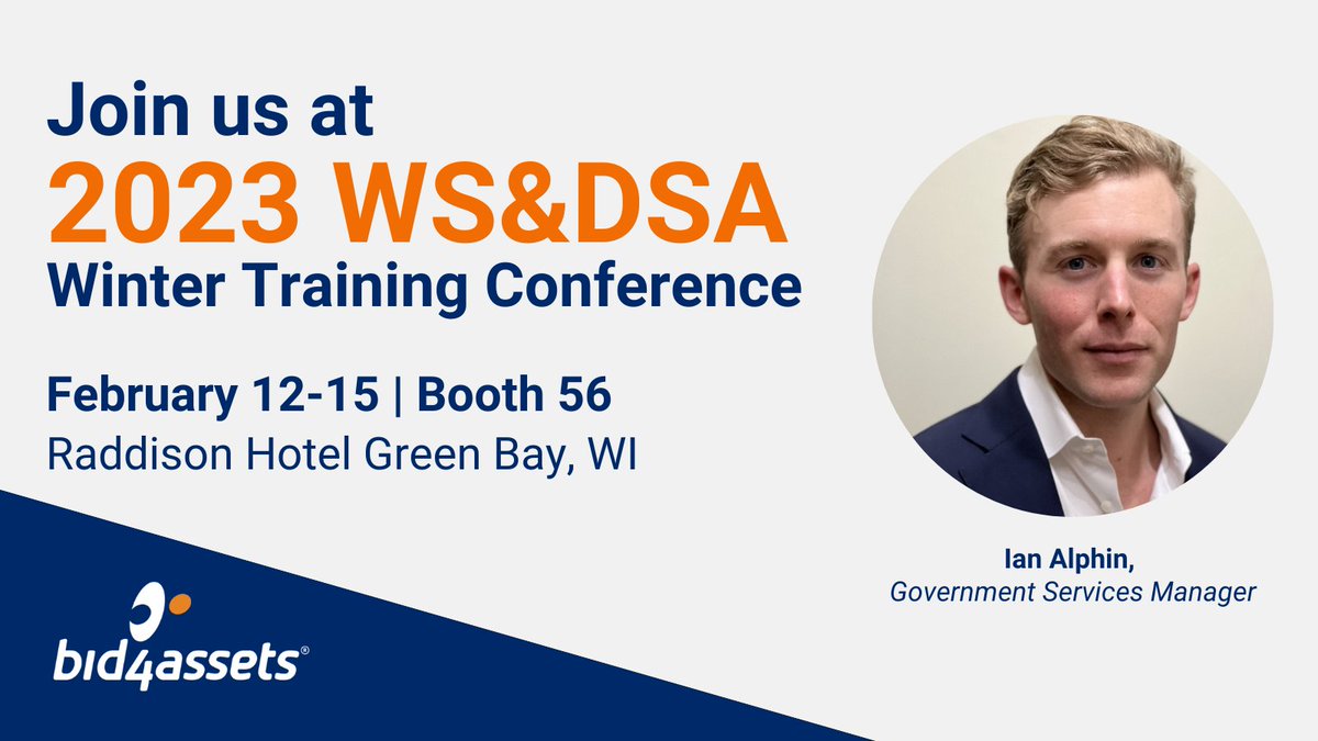 Bid4AssetsTweet's tweet photo. When it comes to online foreclosure auctions, we’ve got your back. Join us at the 2023 @wsdsa1945 Winter Training Conference to learn how we’ve successfully managed government property auctions for over 20 years. Find us at Booth 56. https://t.co/4Uh0vI8iXr #realestateauctions https://t.co/CKNKaXitfS