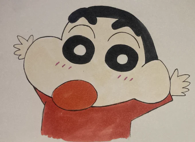 今日はもう1人フォロワーさんの推しが描きたいからクレヨンさんのリクからしんちゃんです自分の絵柄入れれそうに無かったので殆ど模写になっちゃいましたwでも初めての割に上手く描けました(`・∀・')リクエストして頂きありがとうございましたm(_ _)m 