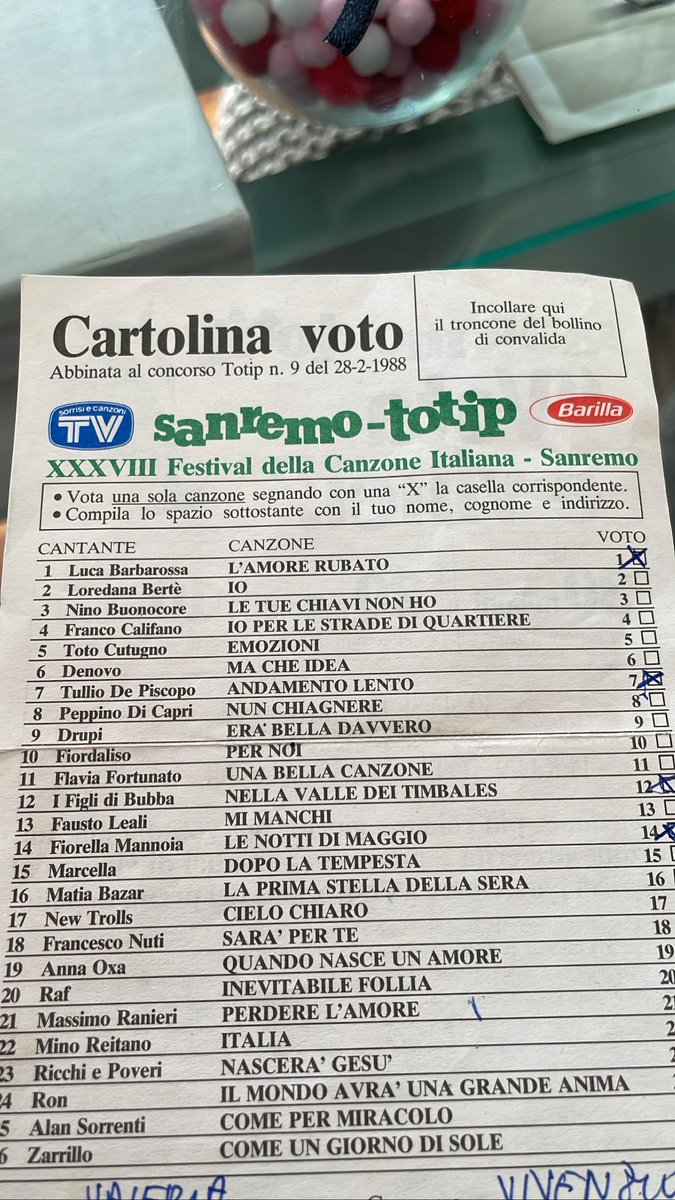 valeriaonetoone's tweet photo. Ma che ne sanno i giovani di quando per votare si andava in tabaccheria con la schedina ??
Altro che televoto!?!☺️
Vedere la lista dei cantanti fa impressione😳
Ps non chiedetemi perché l’ho conservato
#Sanremo2023 #tvtalk #televoto #totip https://t.co/rtFJ7Pnxuj