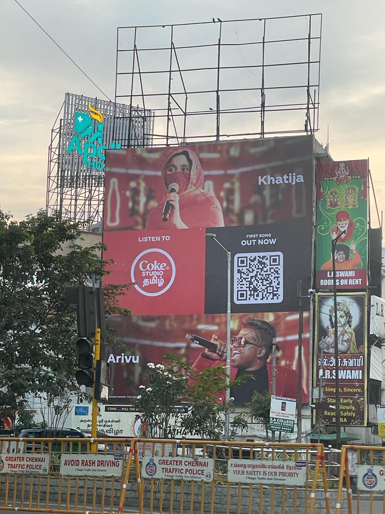 One of the firsts in my life. This hoarding is in Chennai. Two different artists representing their values. Do-existence has been achieved. @cokestudiotamil @RSeanRoldan @TherukuralArivu #thankstoGod