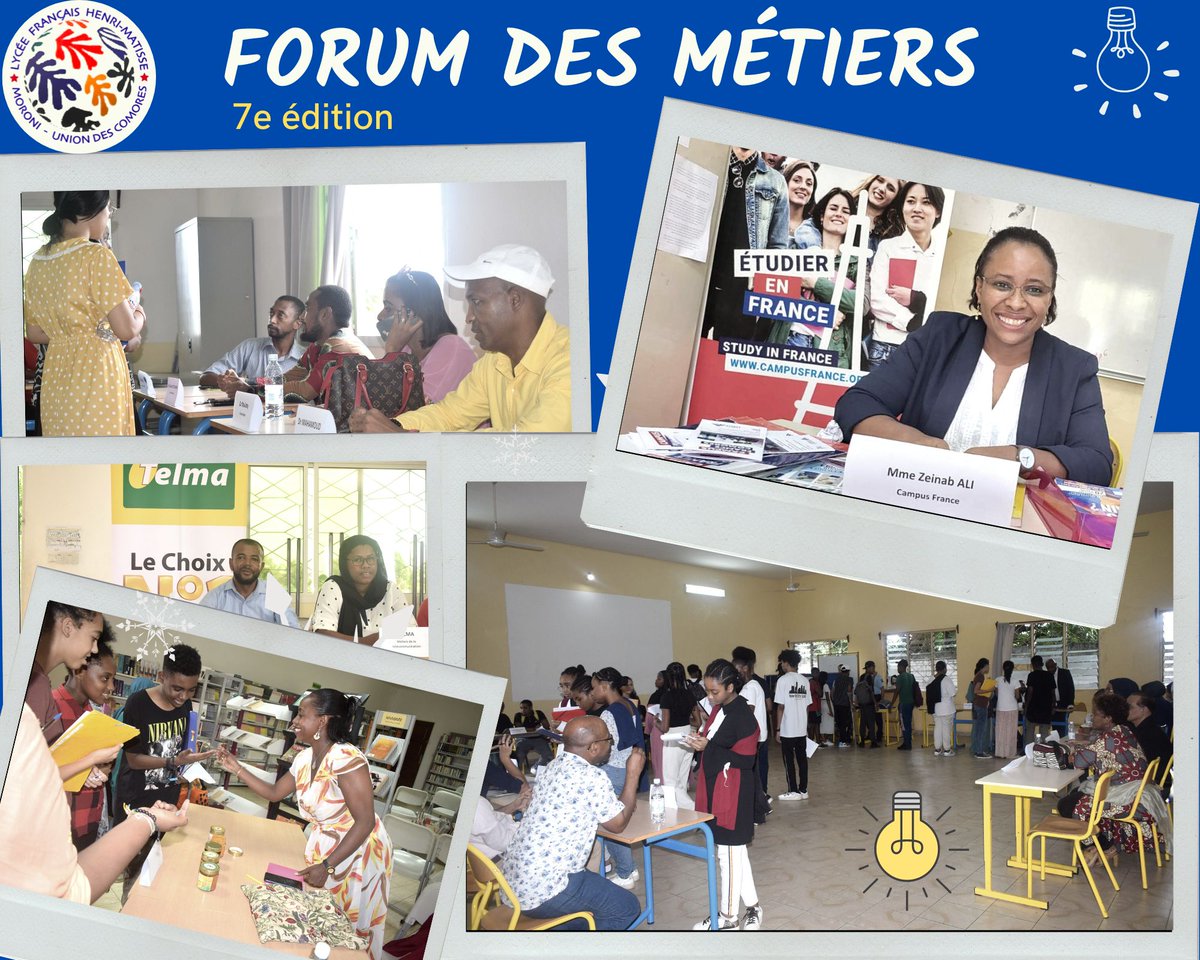 EFHM_Moroni's tweet photo. Le Lycée Français Henri-Matisse (#LFHM) a eu l'honneur de recevoir dans son #forumdesmétiers pour sa 7ème édition, 56 professionnels de 16 secteurs d’activités différents afin de préparer l'orientation de ses élèves de la troisième à la terminale. https://t.co/07PFz5SCr4