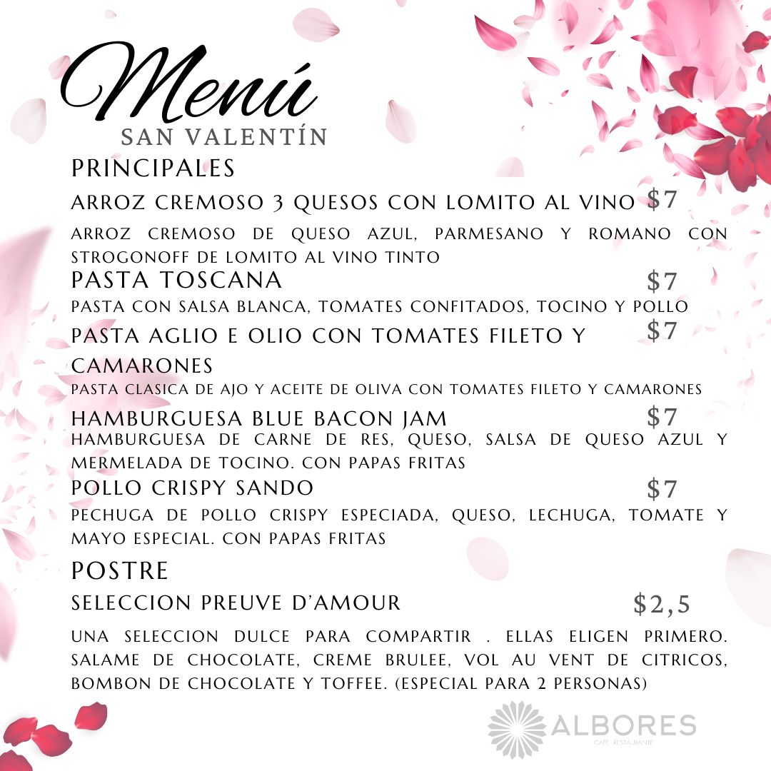 Existen diversas maneras de demostrar amor, para nosotros la comida es una de las mejores formas de expresarlo.♥️✨
Por eso, este 14 de febrero hemos decidido enamorar sus paladares; y que mejor que con una velada romántica.🍷🍝
#albores #cenaromantica #SanValentin2023 #14febrero