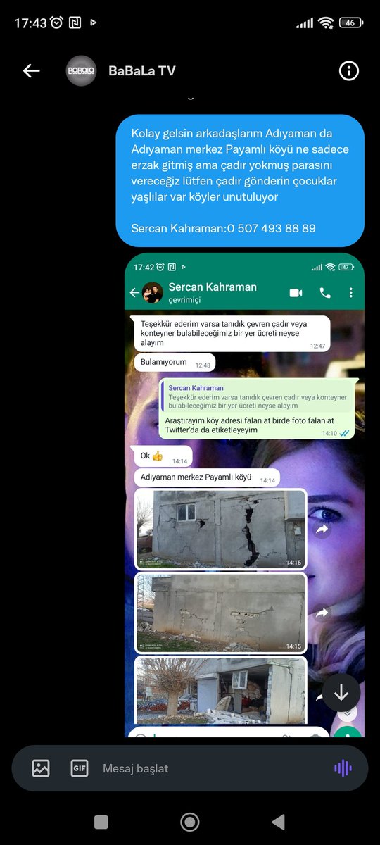 kadirowski_19's tweet photo. Kolay gelsin arkadaşlarım Adıyaman da 
Adıyaman merkez Payamlı köyü ne sadece erzak gitmiş ama çadır yokmuş lütfen çadır gönderin çocuklar yaşlılar var köyler unutuluyor...

Sercan Kahraman:0 507 493 88 89
@ahbap @OguzhanUgur @BabalaTv @kaMUhendisleri https://t.co/Qt53ZQm6uW