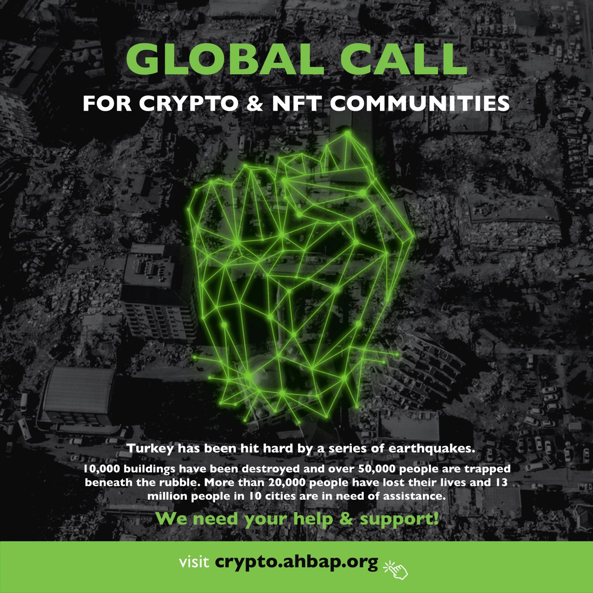 🚨GLOBAL CALL FOR CRYPTO &amp; NFT COMMUNITIES 🚨

We need your help &amp; support for earthquake relief efforts in Turkey by donating crypto through government approved NGO <a href="/ahbap/">Ahbap</a>'s wallet addresses.

x.com/ahbap/status/1…

Any help is appreciated visit crypto.ahbap.org