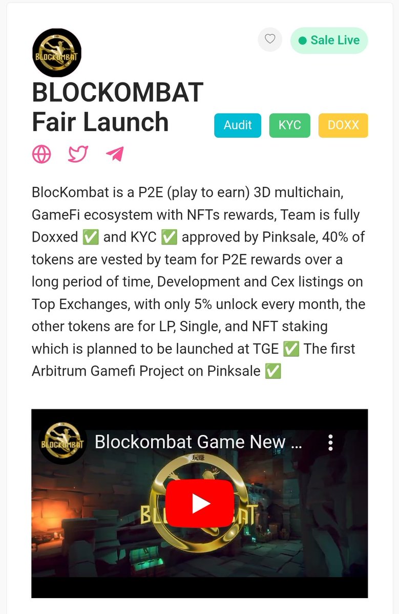 Just got in on <a href="/BlocKombat/">Blum</a>. You can if you want to #nfa

Already raised 24Eth in Presale which is almost 5x their soft cap.

You also get 5% referral bonus for everyone who buys using your link, an awesome innovation by <a href="/pinkecosystem/">PinkSale (Pink Ecosystem)</a>