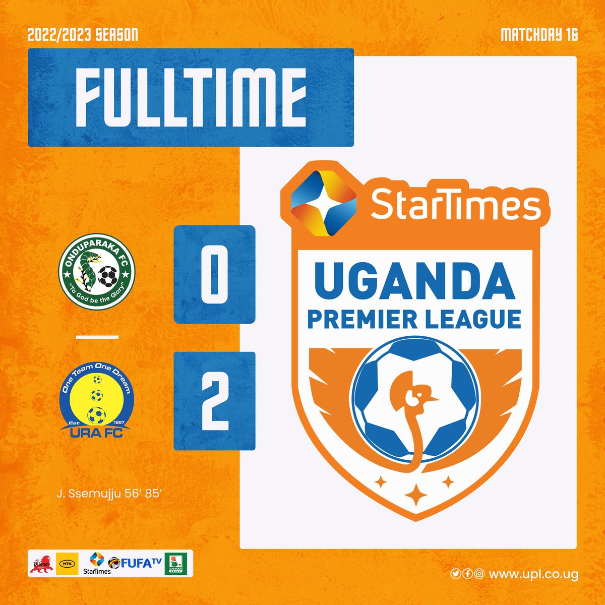 UPL's tweet photo. #ONDURA | Fulltime! Onduparaka FC 0-2 URA FC

#StarTimesUPL https://t.co/cFk4XNYFLp