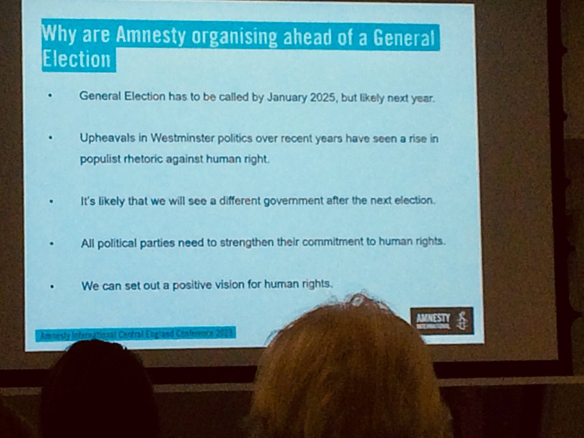 AmnestyBville's tweet photo. Thea of ⁦@AmnestyUK⁩ discussing with Central England groups in advance of general election. Human rights not just in other parts of the world. What about our rights in the UK. They are *universal* so UK Citizens are entitled to human rights too #UniversalRightsLocalAction https://t.co/LsaeZa08Nr