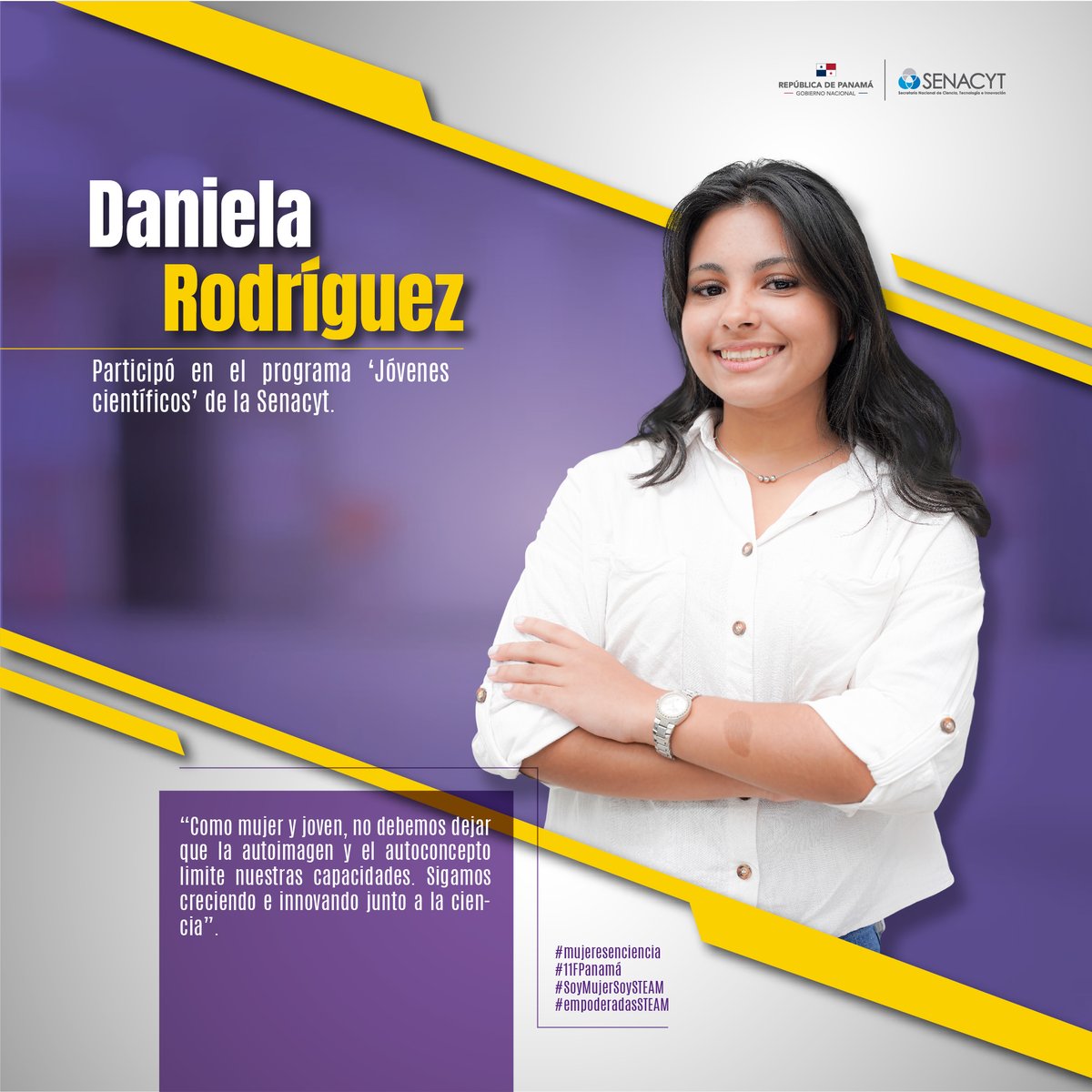 🇵🇦🥳Como parte de las actividades en conmemoración del 11 de febrero, Día Internacional de la Mujer y la Niña en la Ciencia, les invitamos a conocer a Daniela Alexandra Rodríguez Osorio.

 #11F #11FPanamá #11F2023 #MujeresEnCiencia #WomenInScience #LaMujerylaNiñaEnCiencia