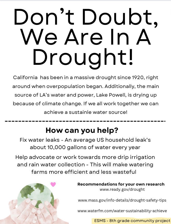 *8th Grade Community Project Post*
Please follow <a href="/dont/">Don't</a>.doubt.we.are.in.a.drought on instagram and TikTok for more information.  Thank you!
