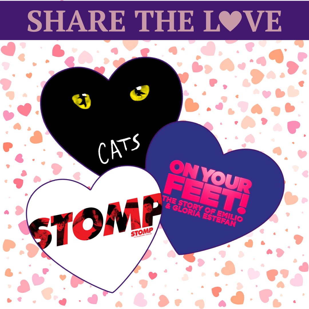 BroadwayInBing's tweet photo. Valentine's day is around the corner...share the love with Broadway!💗 All remaining shows are NOW ON SALE! Purchase tickets at the Arena Box Office or

CATS TICKETS : https://t.co/lpqdRcNZe6

ON YOUR FEET TICKETS : https://t.co/qBlccnV1Sr

STOMP TICKETS : https://t.co/IKDZsDk86d https://t.co/580gMqfWZw
