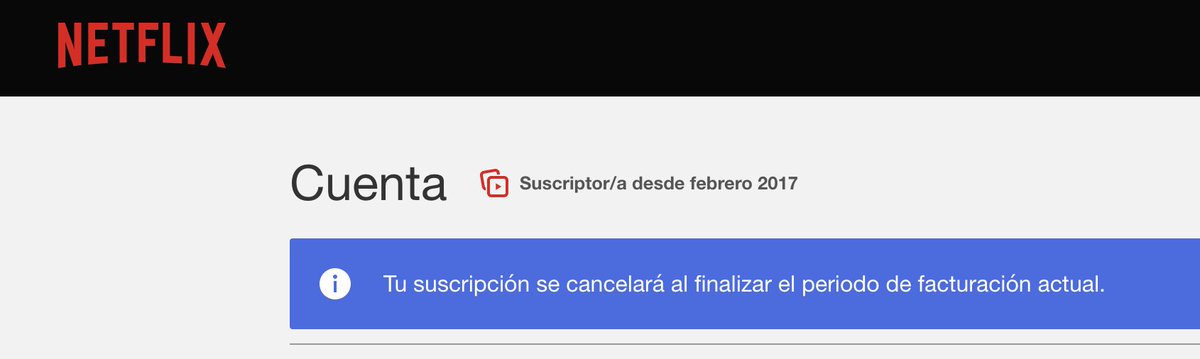 Otro que abandona Netflix tras el último cambio de política de un día para otro: un despropósito. El logro: No fidelizar nuevos clientes y desfidelizar los actuales. 
 Mucho mucho tienen que cambiar las cosas para que volvamos. 
#AdiosNetflix 
<a href="/netflix/">Netflix</a> <a href="/NetflixES/">Netflix España</a>
