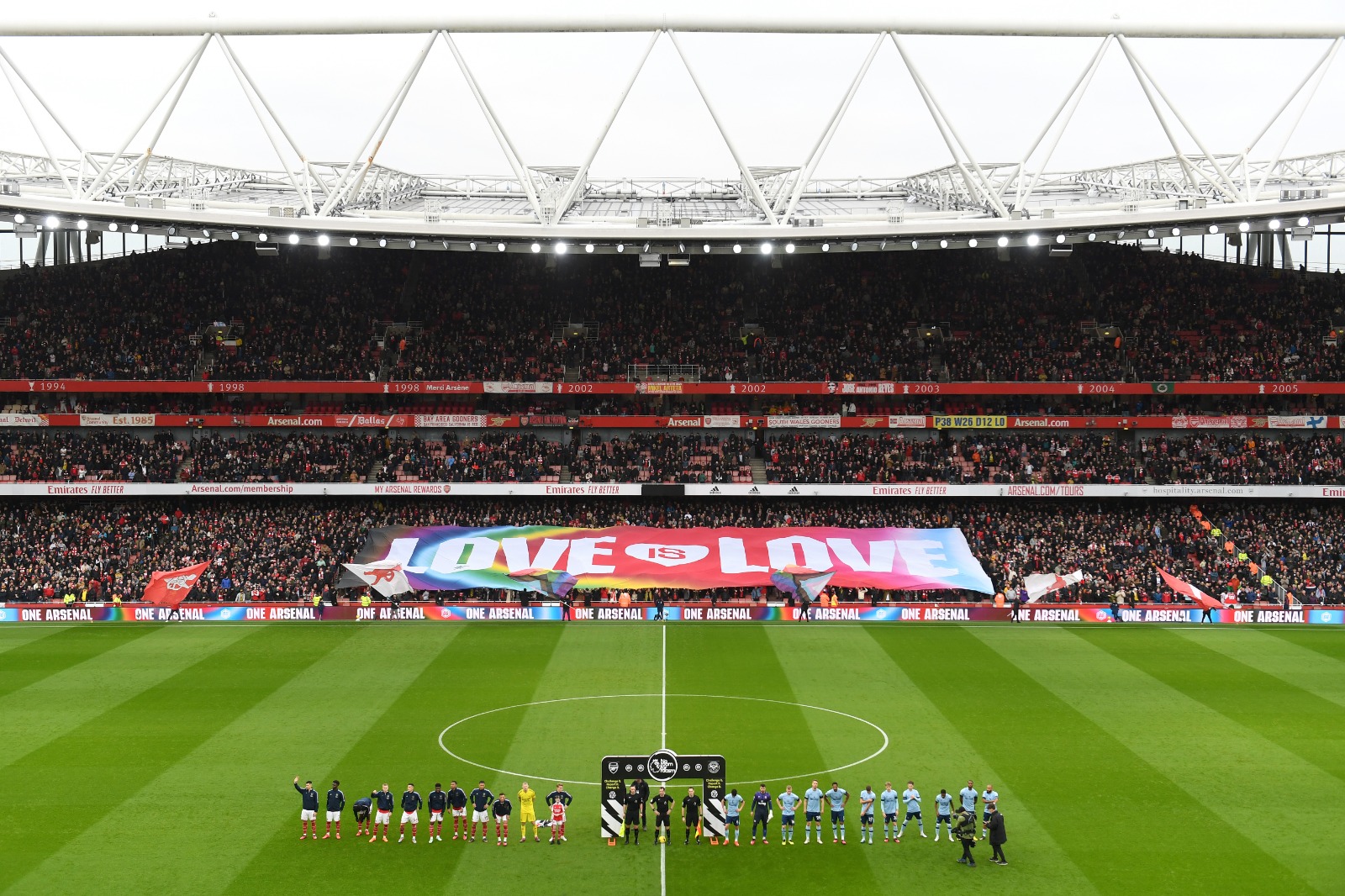 Our GayGooners flag on display pre-match: Love is love