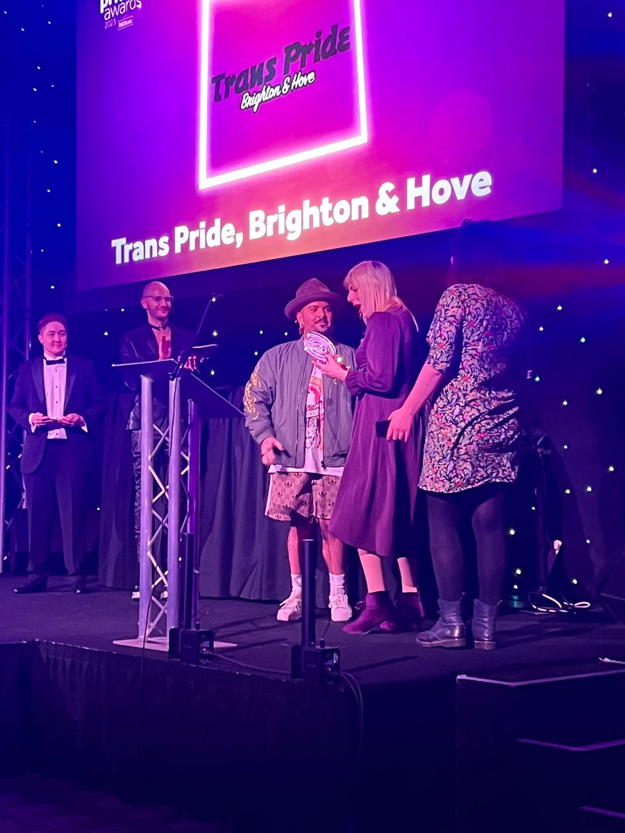 TPrideBrighton's tweet photo. Grassroots Pride of the Year Winners!🏆
Thanks for the award @Gaydio and to everyone that’s been involved with #transpridebrighton over the past decade - this one’s for all of us! ♥️
#transisbeautiful #transjoy #lgbtqia #transpositivity https://t.co/CET1IP5D2a