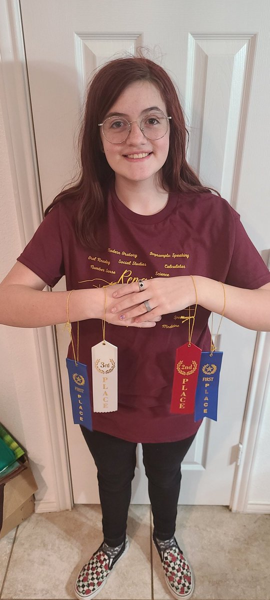 LordXarRahl's tweet photo. Lizzy did her first UIL Academic Competition. She did the max number of competitions, 4, and did no worse than third in each. 
Spelling - 🥇
Dictionary Skills - 🥉
Oral Reading - 🥈
Impromptu Speaking - 🥇
She will move onto Tournament of Champions now in each. Super proud of her https://t.co/EBY6jk05vk