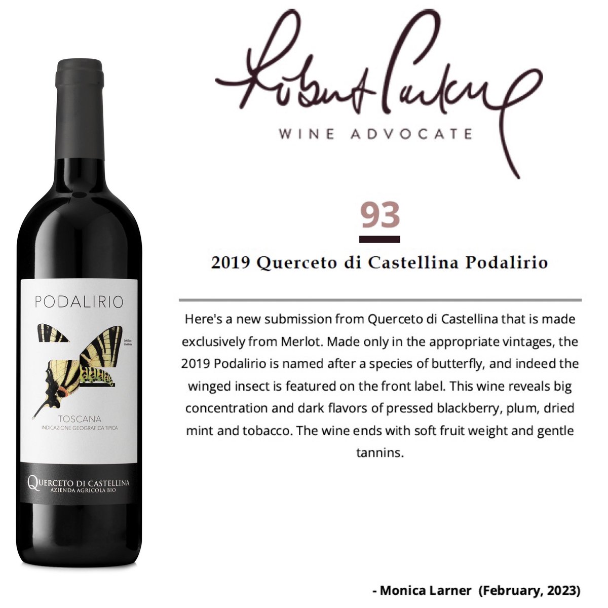 Grazie di cuore @MonicaLarner of <a href="/Wine_Advocate/">Robert Parker Wine Advocate</a> for the love for the 2019 vintages of our Sei (94 pts,), Venti (94 pts) and Podalirio (93 pts) ❤️🍷❤️All are our current releases &amp; we've been loving each and every one of these beautiful wines 🍷🍷🍷#chianticlassico #winelovers