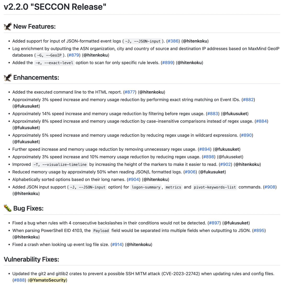 SecurityYamato's tweet photo. Just released Hayabusa 2.2.0 for the #SECCON CTF and conference workshop. JSON log input, GeoIP log enrichment, many performance enhancements, bug fixes and more!
https://t.co/DsZCYsu6TH https://t.co/wupiZOnbFe