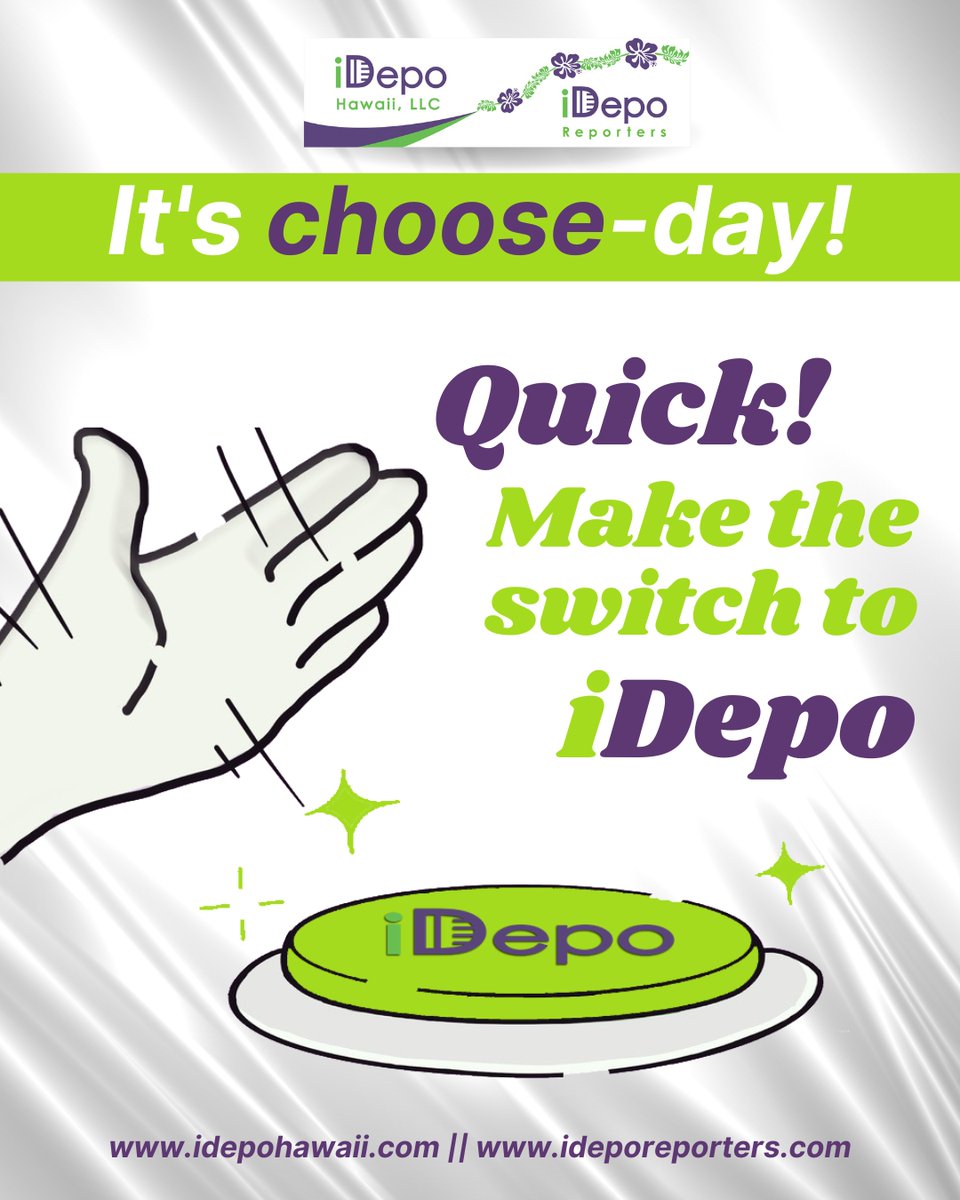 IreneNakamura1's tweet image. It&apos;s time to make the switch to iDepo and say goodbye to those feelings for good! 🤙

#litigationmadeeasy #streamlineyourprocess #peaceofmind #legalsupport #stenographershorthand #courtreportersrock #stenographystudent #stenostudent #idepohawaii #ideporeporters