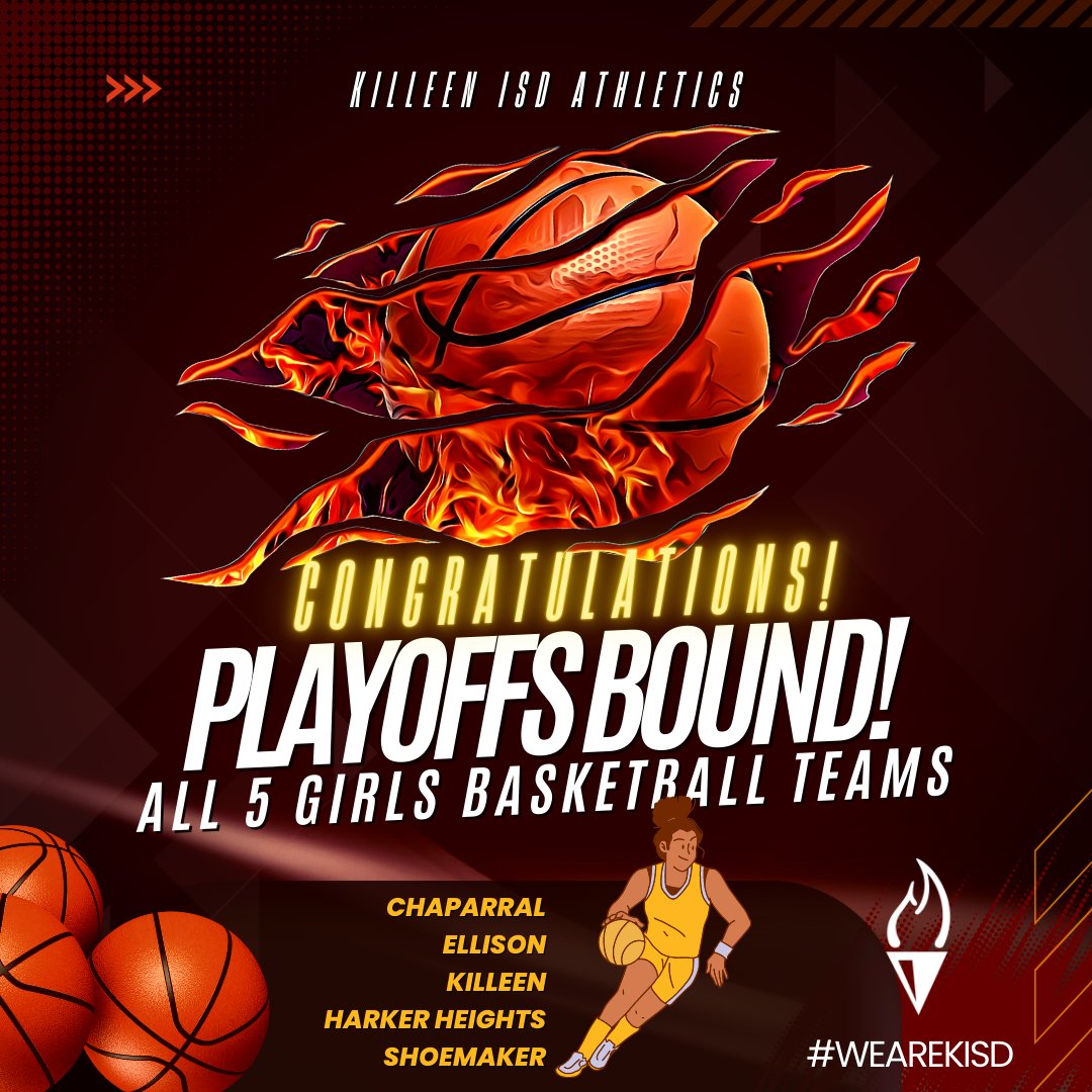 KilleenISD_'s tweet photo. #historyinthemaking: 🏀With the Lady Bobcat win last night, ALL 5 KISD girl’s basketball teams qualify for the playoffs!!! Congratulations Ladies!!! 🥳Outstanding job by our student-athletes and their coaches! We look forward to cheering them on next week! #WeAreKISD https://t.co/GP0j9WNbWu