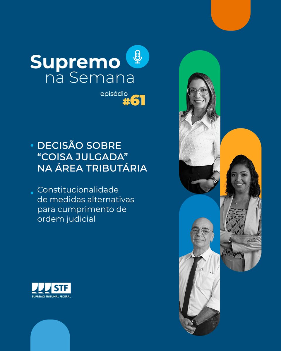 STF_oficial's tweet photo. 🎙️ O #EP61 do nosso podcast já está no ar e destaca as principais deliberações do Supremo na semana, como o julgamento a respeito das decisões definitivas na área tributária, que perdem eficácia com posicionamento contrário do STF.
🔊 Confira: https://t.co/Pyyb9fXDhq https://t.co/27dOSrIdHs