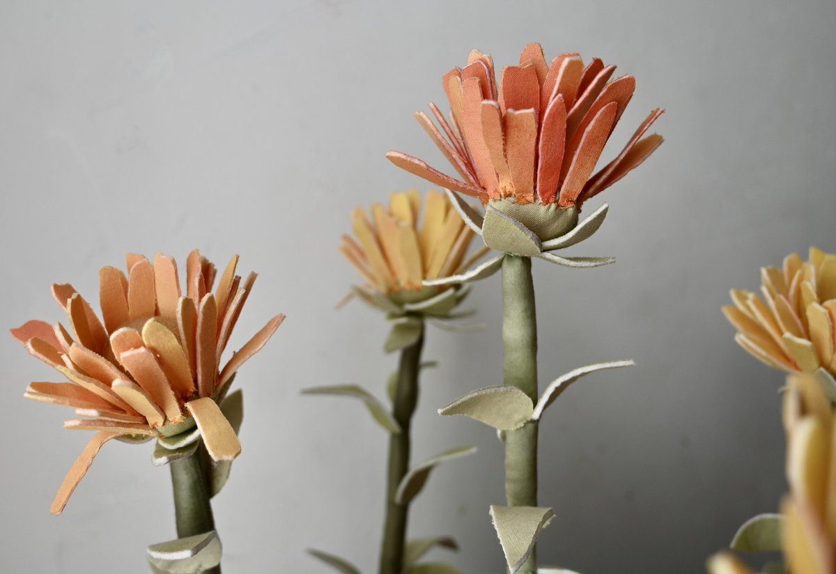 5stitch's tweet photo. bijou 🧡

Small Calendula
2023
Textile
12" x 7" x 7"
Hand dyed textile waste, reused fiber-fill, wire clothes hanger, thread, textile stabilizer.
Base-inside out discarded rubber ball, sand, shredded textile shoddy.

@clubgallerymiami 
🌷May🌷

#softsculpture #WomensArt #art https://t.co/SmbV0DaaUh