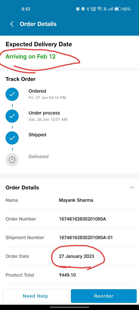 mayank7884's tweet photo. @JioMart @JioMart_Support  First ever order from JioMart and I can bluntly say the worst experience ever!!! Ordered on 27Jan and its 12Feb today and everyday it just say shipped(nothing else) and delay by 1 day. Its been more than 16 days. Still no update from customer support. https://t.co/4YoP4aLhOO