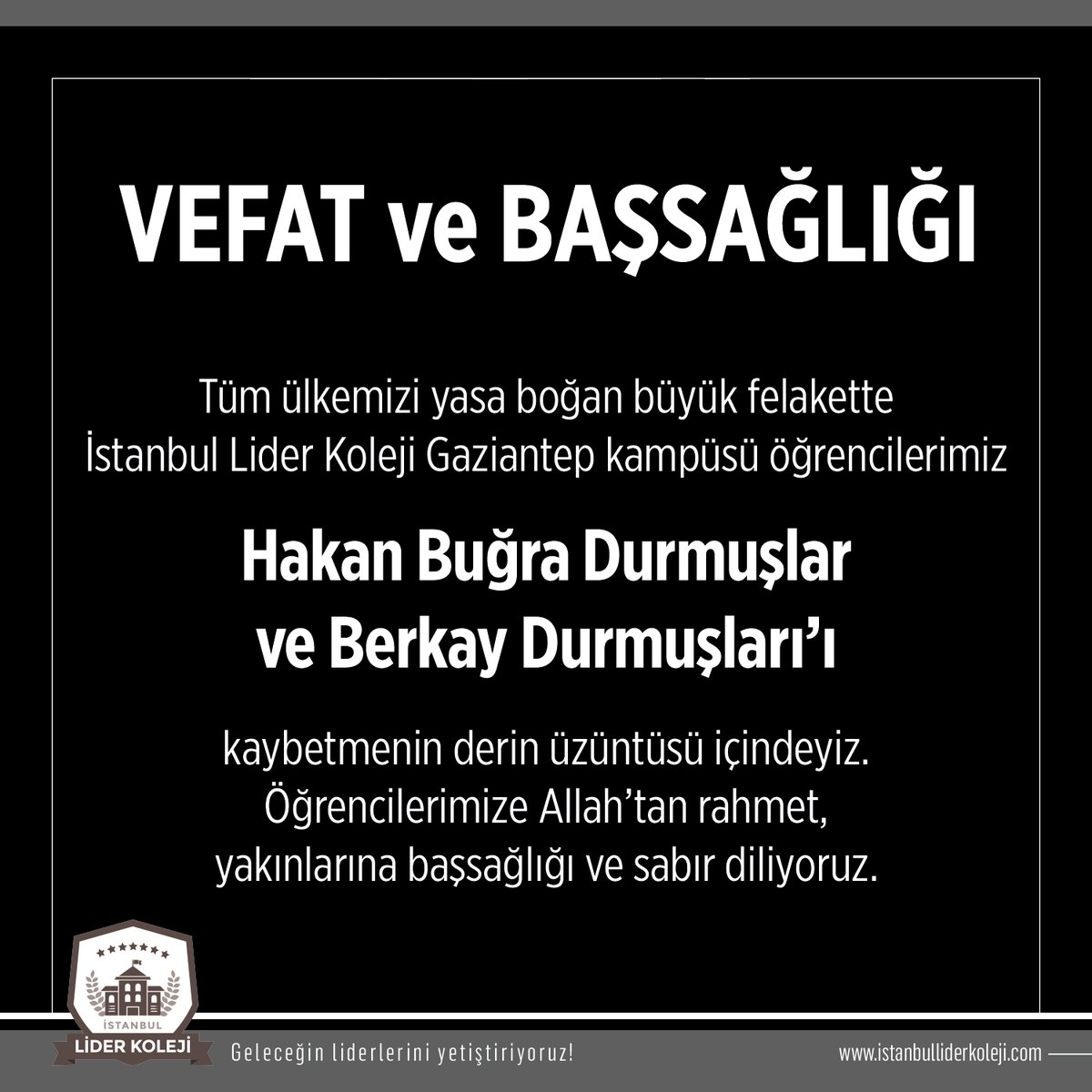 istliderkoleji's tweet photo. Vefat ve Başsağlığı. https://t.co/9ST2rBmhyz