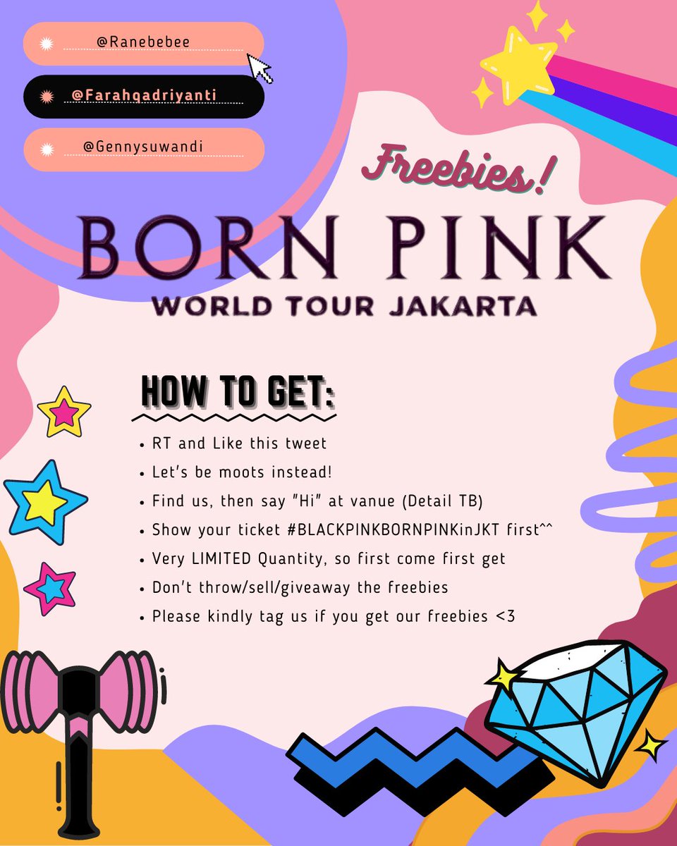 ranebaebee's tweet photo. [RT &amp; Like are very appreciated]
💖BLACKPINK BORN PINK WORLD TOUR in JAKARTA💖

FREEBIES FOR BLINK ONLY!!!
by @ranebaebee @f_delevingne @GennySuwandi 

🗓️Sunday, 12 March 2023
📍GBK Main Stadium
⏰TBA
⚠️Limited QTY

See you soon🫶🏻

#BLACKPINK #BLACKPINKinJAKARTA #BORNPINKJakarta https://t.co/hOQl5BDl6a
