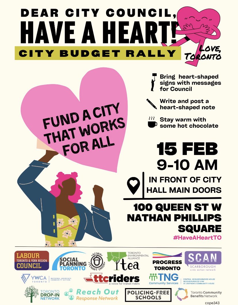 Rally on Feb 15 in front of City Hall! #HaveAHeartTO #BudgetTO