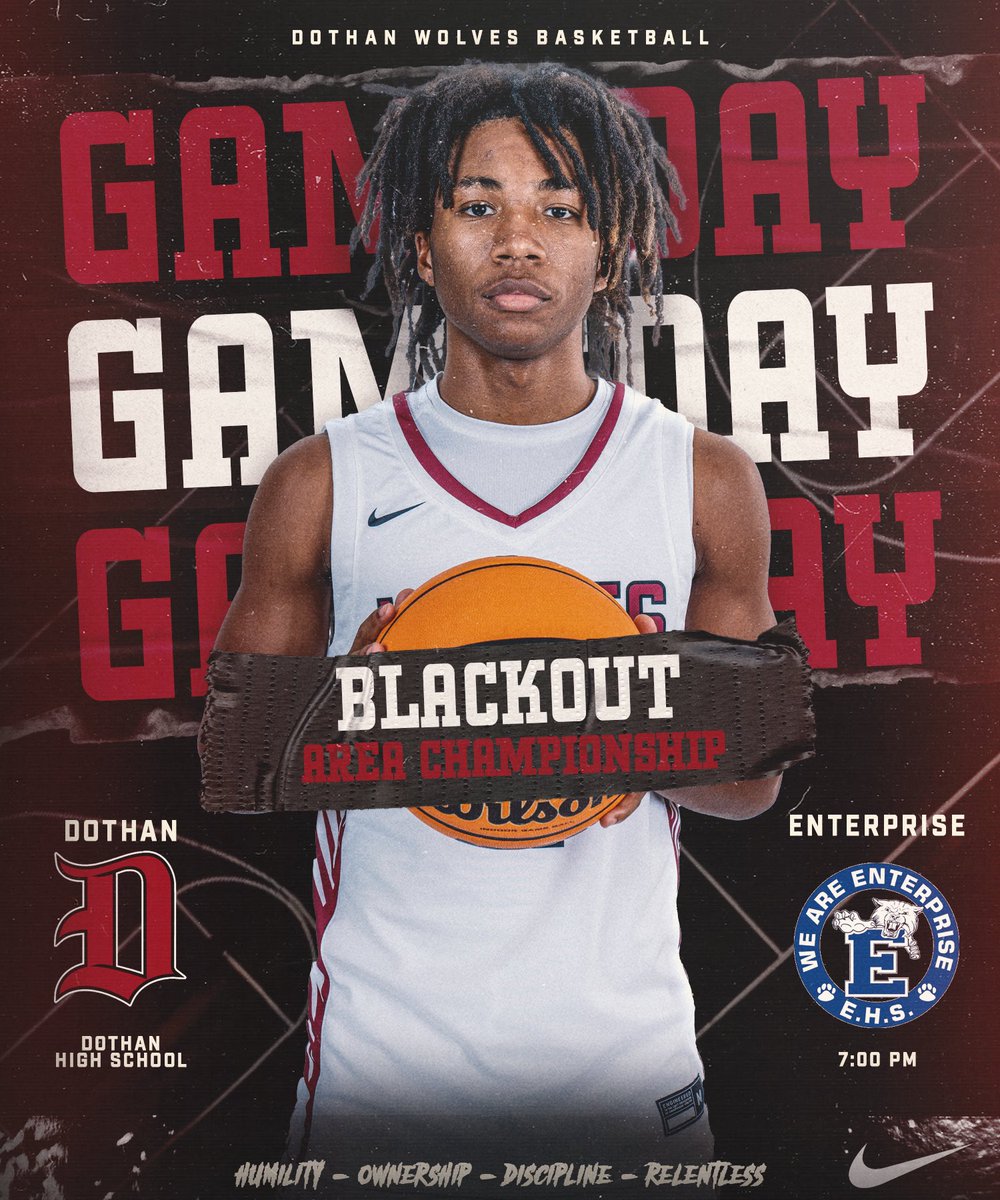 🚨 Area Championship
🐺 D. High  
🆚 Enterprise 
⌚️ 7:00 pm 
📍 Dothan High School
🚪 DOORS WILL OPEN AT 5:30 pm