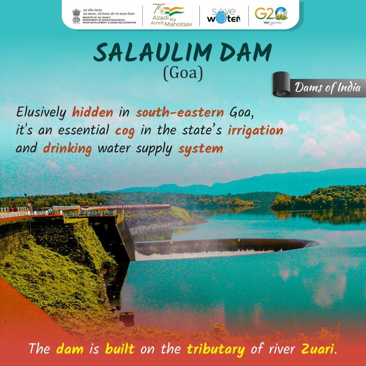 DoWRRDGR_MoJS's tweet photo. Salaulim Dam treads a fine line between being an essential cog in the state’s irrigation and drinking water supply system and a modern-day engineering marvel. It’s a sight to behold in the monsoons with its gushing water spray. #DamsofIndia https://t.co/4Rb8mxhHta