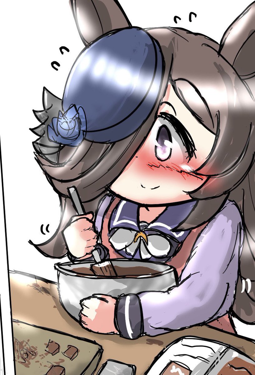 ライスシャワー(ウマ娘) 「ライスでバレンタインの漫画を描いてます!頑張るぞ! 」|あいーやのイラスト