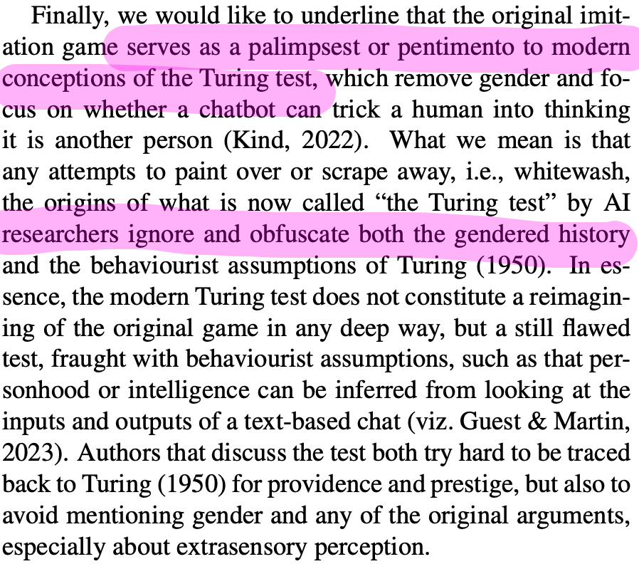 o_guest's tweet photo. We also make the case that the Turing test, the imitation game (see "Interlude: Can women think?" in https://t.co/rFbUyx8Hpb) rhetorically helps to form the founding historical example of Pygmalion displacement: when women computers were replaced by digital computers. 3/4 https://t.co/xasdouXVAQ