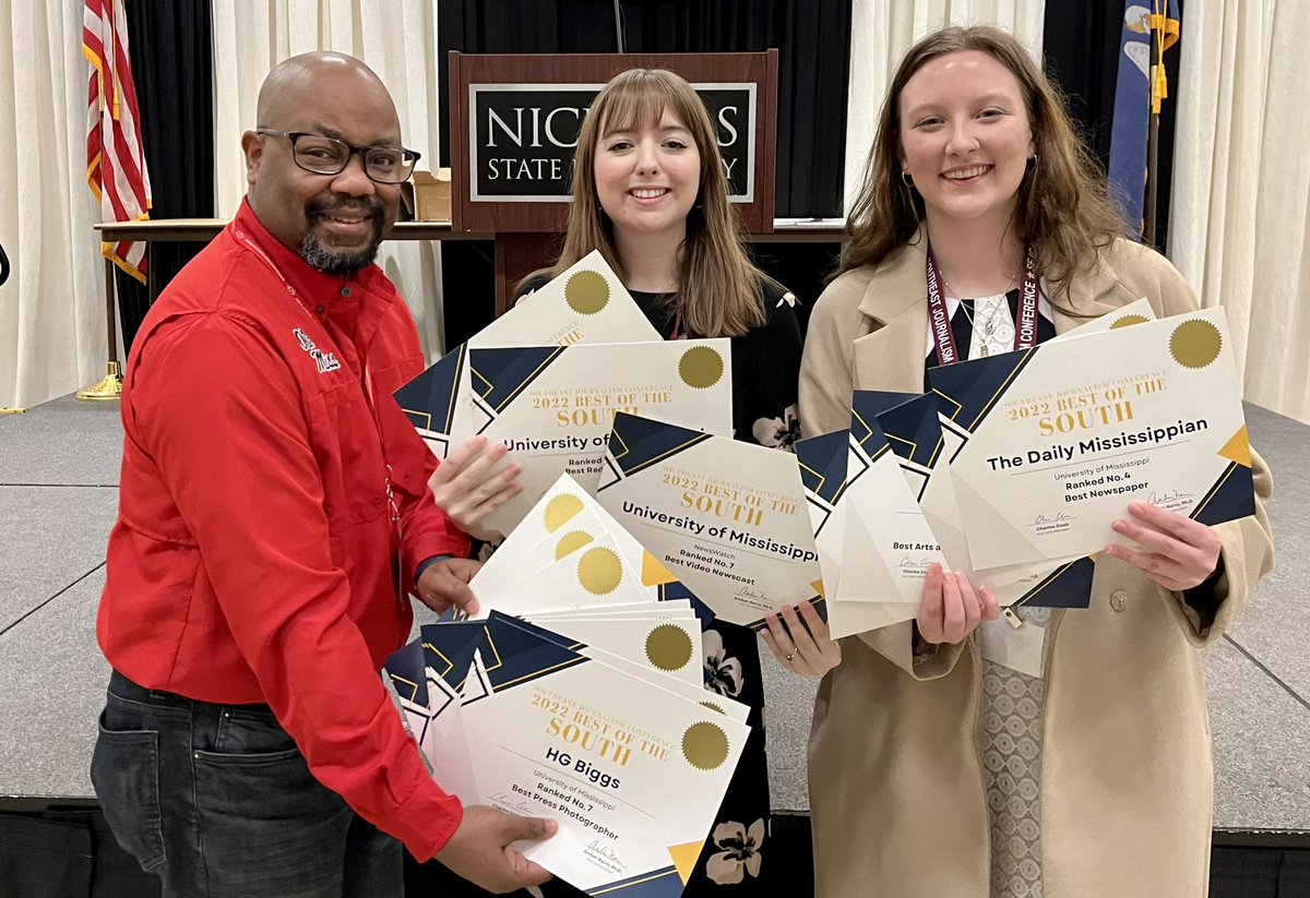 Success at #SEJC2023 at <a href="/NichollsState/">Nicholls State University</a>! Congrats, <a href="/thedm_news/">The Daily Mississippian</a>, <a href="/rebelradio921/">Rebel Radio</a> , and <a href="/NewsWatch_UM/">NewsWatch Ole Miss</a>!