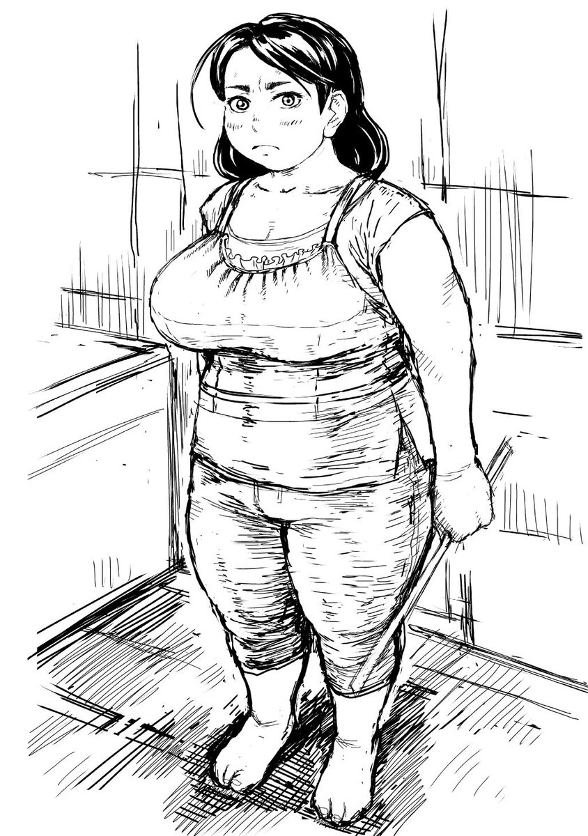 むっちりしたお母さん。竹の定規で息子を叩きます。 