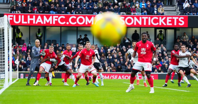 A shot of the ball being crossed into the box.