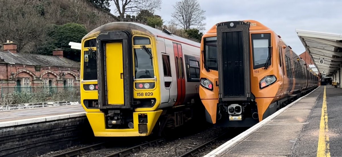 PlatformEdge1's tweet image. Afternoon all,

Here we have 196102 at Shrewsbury with a couple of TFW trains next to it #Class153 #Class158 #Class175 #Class196