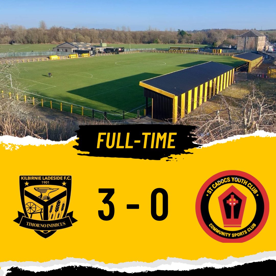 Full time here at New Tinto Park and Kilbirnie take all three points!!🐝🐝

All the best to St Cadocs for the rest of the season!!

Goals from
Ross McKenzie ⚽️⚽️
Mark Alexander ⚽️