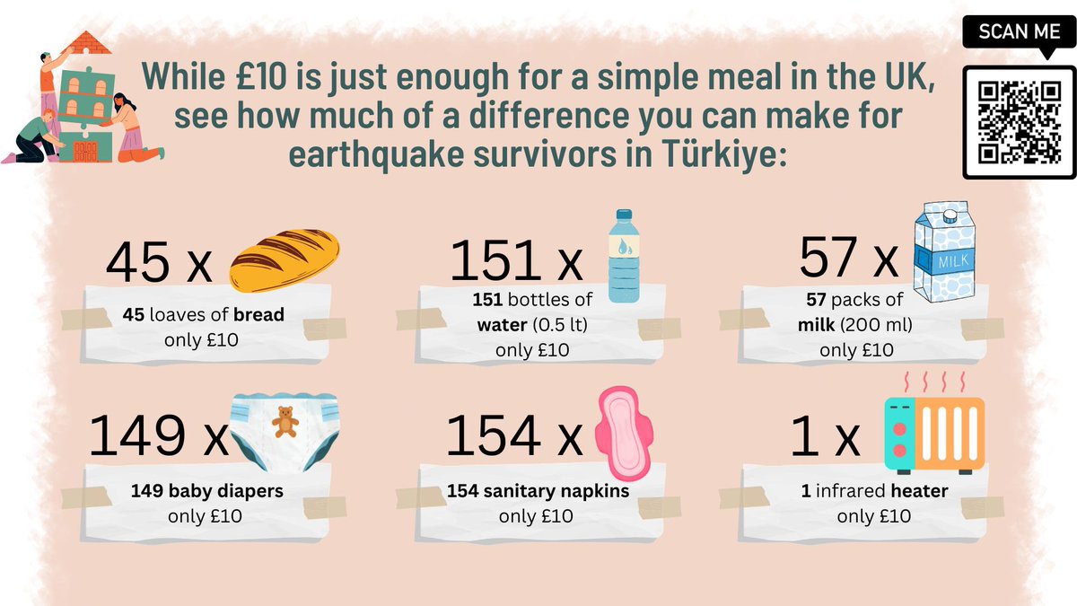While £10 is just enough for a simple meal in the UK, see how much of a difference you can make for earthquake survivors in Türkiye 👇

<a href="/ahbap/">Ahbap</a> is the most trusted organisation if you would like to make a donation: ahbap.org/disasters-turk…