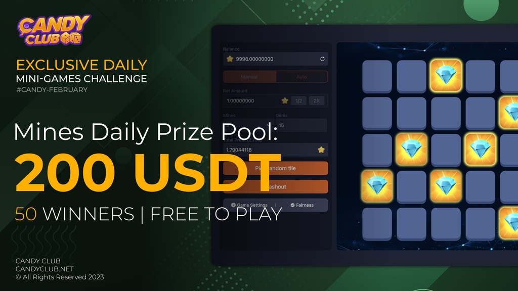 candycryptoclub's tweet photo. Play #MINES &amp; Win 2️⃣0️⃣0️⃣ #USDT today! 

💵 200 USDT prize pool
🥳 50 Winners 
⚡️ Win everyday in Feb #CandyFebruary

Free to play! Sign up today and get a Registration Bonus👇🏻 https://t.co/kww524d9RX https://t.co/EoikBiHvwr